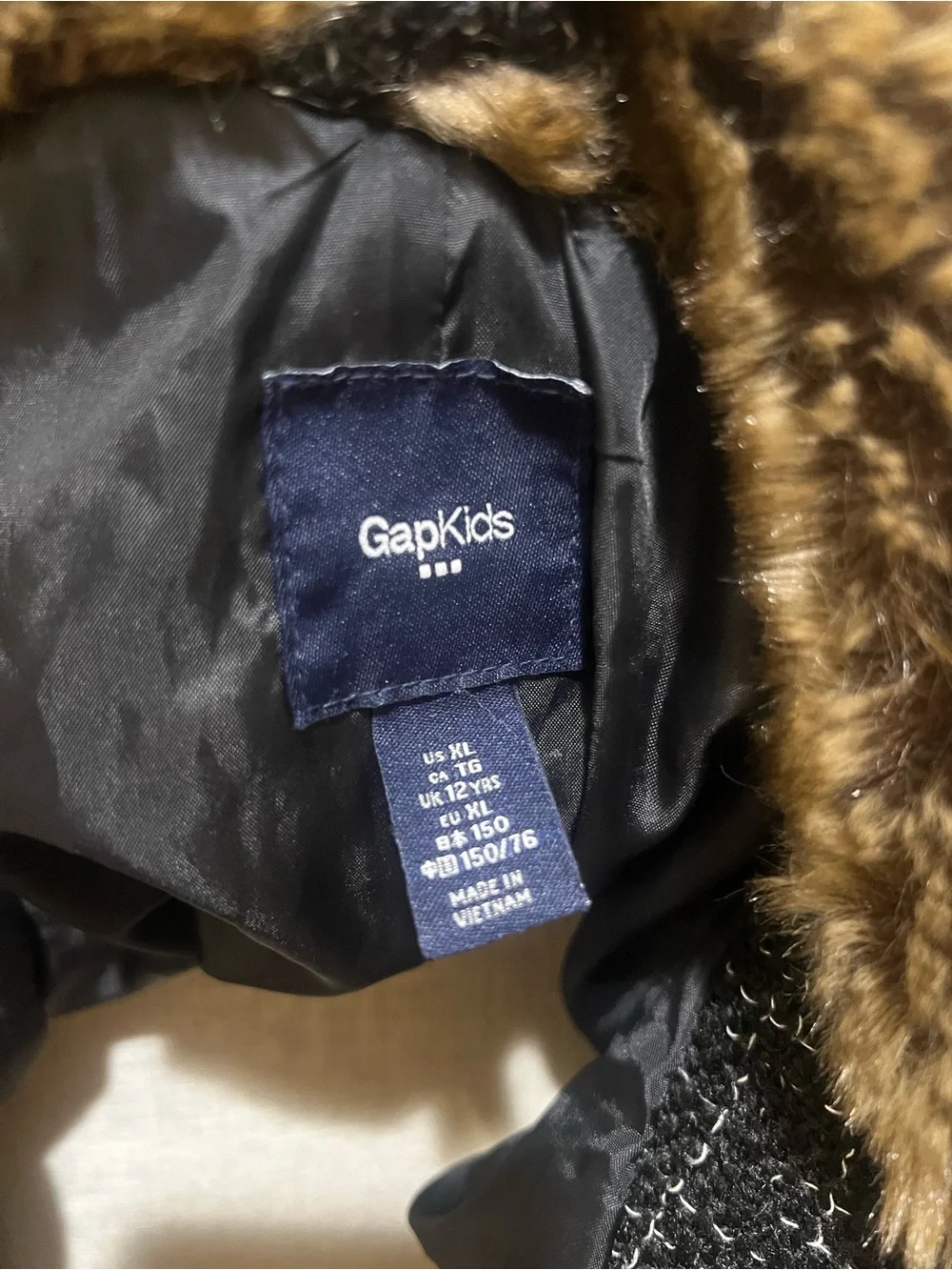 GapKids Girls XL Black White Tweed Coat Faux Fur Collar Winter Jacket